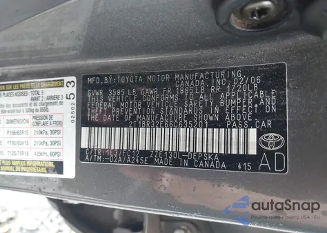 2006 Toyota Corolla S from USA, damaged, VIN 2T1BR32E66C635201